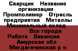 Сварщик › Название организации ­ Промполимер › Отрасль предприятия ­ Металлы › Минимальный оклад ­ 30 000 - Все города Работа » Вакансии   . Амурская обл.,Магдагачинский р-н